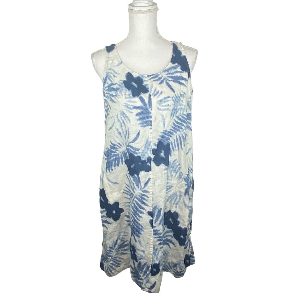 J. Jill Love Linen Women's Sleeveless Shift Dress Size S White Blue